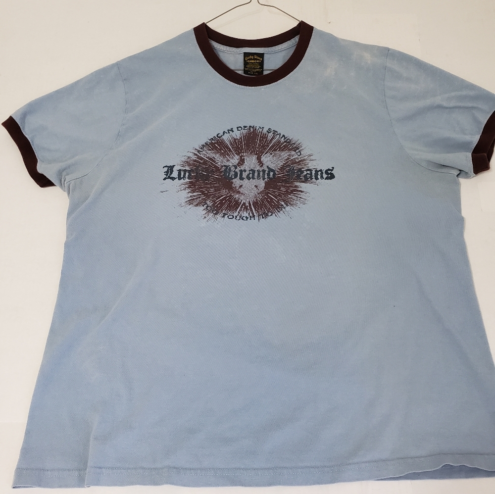 Lucky Brand Crewneck T-Shirt Men's Blue Maroon 2xl SLIM-FIT 100% Cotton